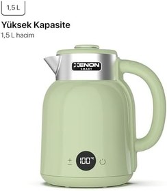 Resim Xenon Smart Akıllı Kettle Paslanmaz Çelik Çift Katmanlı Wi-Fi Mobil Uygulama ile Uzaktan Kontrol Edilebilen Otomatik Kapanma Hızlı Kaynatma Kaçak Akım Korumalı Su Isıtıcı 1.5 Lt (Yeşil) X7101 