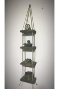 Resim Sevim Design Retro Ahşap 4' Gözlü Halatlı Duvar Rafı &çiçeklik 