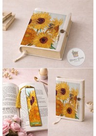 Resim Kitap Kılıfı Ve Metal Kitap Ayracı Seti Van Gogh Ayçiçekleri 