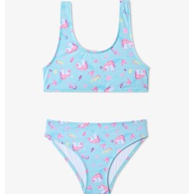 Resim Penti Renkli Kız Çocuk Unimermaid Halter Bikini Takımı 