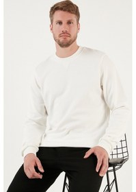 Resim Buratti Pamuklu Relaxed Fit Bisiklet Yaka Erkek Sweat 5905453 Ekru 