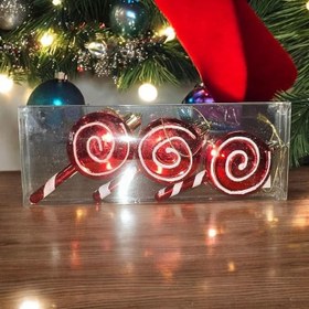 Resim VIP DELUXE 3 ADET ŞEKER ÇUBUK YILBAŞI AĞAÇI SÜSÜ 10 CM PARLAK SİMLİ KIRMIZI NOEL YILBAŞI SÜSLERİ 