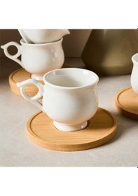 Resim Perotti 16007 Muna Bambu Tabaklı 12 Parça Porselen Kahve Fincanı 