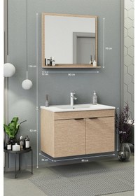 Resim Biani Fix Arya 85 Cm Banyo Dolabı,Seramik Lavabolu, Aynalı,Lavabo Dahil,Mdf,Aybe Bej 