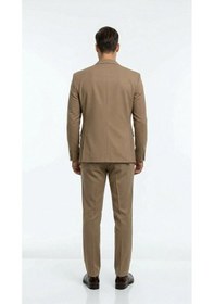 Resim Erkek Slim Fit Mikro Dokulu Takım Elbise Çift Düğmeli Modern Kesim Vizon 