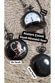 Resim Brality Köstekli Saat ( Atatürk Çizim Desenli) ( Siyah Renk) ( 36 Cm Zincirli)- 0053 
