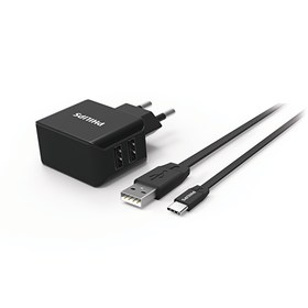 Resim Philips DLP2502C Type-C Kablo Siyah Seyahat Şarj Cihazı 