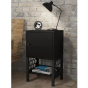 Resim Wood'n Love Maria Premium Dolaplı Raflı Metal Ayaklı Komodin - Siyah / Siyah 