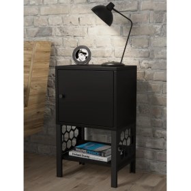 Resim Wood'n Love Maria Premium Dolaplı Raflı Metal Ayaklı Komodin - Siyah / Siyah 