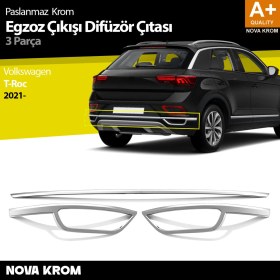 Resim Nova Krom Vw T-Roc Makyajlı Krom Egzoz Görünümü Difüzör 3 Prç. 2021 Üzeri 