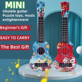 Resim Başlangıç Seviyesi İçin 17 İnçlik Mini Ukulele - Canlı Kırmızı ve Mavi Tasarım, ABS Reçine, Doğum Günleri, Noel ve Yeni Yıl için Mükemmel Hediye, Başlangıç Kartı Dahil, En İyi Noel Hediyesi 