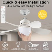 Resim 30W Uzaktan Kumandalı Akıllı Prizli Tavan Fanı, 39.98cm Küçük Işıklı Tavan Vantilatörü, Ayarlanabilir LED Ampul, 3 Renk 3000K-6500K, Kolay Montaj E26/E27 Tabanlı Yatak Odası Oturma Odası Mutfak Garaj İçin 