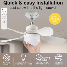 Resim 30W Uzaktan Kumandalı Akıllı Prizli Tavan Fanı, 39.98cm Küçük Işıklı Tavan Vantilatörü, Ayarlanabilir LED Ampul, 3 Renk 3000K-6500K, Kolay Montaj E26/E27 Tabanlı Yatak Odası Oturma Odası Mutfak Garaj İçin 
