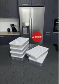 Resim Okyanus Home Buzdolabı Ve Dondurucuya Uygun Saklama Kabı Bej 6 Adet 1200ml Şeffaf 