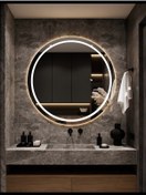 Resim DNR Mirror 75 Cm Günışığı Ledli Kumlamalı Yuvarlak Banyo Aynası Tuvalet Aynası 