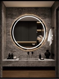Resim DNR Mirror 75 Cm Günışığı Ledli Kumlamalı Yuvarlak Banyo Aynası Tuvalet Aynası 