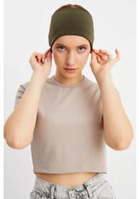Resim Kadın Çift Taraflı Kullanım Alternatifli Pamuklu Penye Kaymaz Hafif Spor Saç Bandı Bandana - Tek Ebat / Koyu Yeşil Koyu Yeşil 