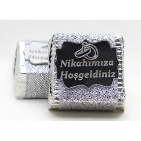 Resim Dark Brown Nikahımıza Hoşgeldiniz Çikolatası Gümüş Sargılı Dolgulu 48 Adet 