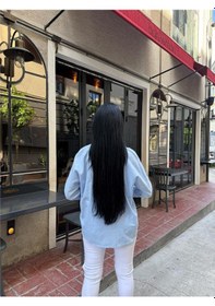 Resim Mavi Cepli Oversize Viskon Gömlek Mavi 