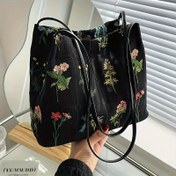 Resim Çiçek İşlemeli Kova Çantası, Kadın Moda Omuz Çantası, Yıkanabilir Kumaş, Kuru Temizleme Yok, Çeşitli Renkler, Manyetik Kapatma, Astarsız, Yağ Kenarı Yok 