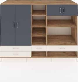 Resim Kronos Dolap 12 Raflı 4 Çekmeceli 4 Kapaklı 220x59x163 Çam-antras Çam-antrasit/aytaşı 