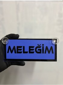 Resim Mavi Renk Üzeri Siyah Renk Meleğim Yazılı Vantuzlu Cam Süsü 