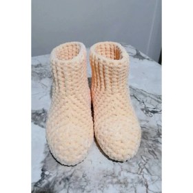 Resim Merut Style El Örgüsü Kadife Ip Krem Rengi Ev Botu Panduf 