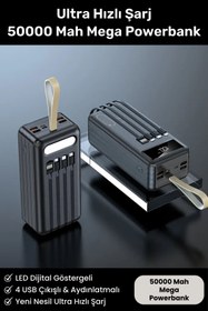 Resim Kensa Ultra Hızlı Şarj 50000 Mah 4 USB Çıkışlı Dijital Göstergeli Aydınlatmalı Taşıma Askılı Powerbank 
