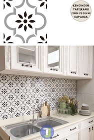 Resim Technojet Kendinden Yapışkanlı Karo PVC Mutfak Banyo Tezgah Kaplama Sticker 6Adet 20cm×20cm 