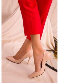Resim Kadın Klasik İnce Yüksek Topuk Stiletto Ayakkabı Bej 