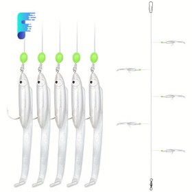 Resim Beş kancalı Sabiki takımı, yumuşak yemli yılan balığı olta iğneleri ve çengersiz metal bağlantı parçaları 