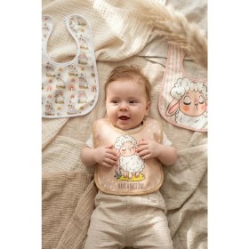 Resim Babydonat Lumi Lamb 3'lü Bebek Mama Önlüğü Seti - %100 Pamuklu, Yumuşak Dokulu, Sıvı Emici Çıtçıtlı Bebek Önlüğü - Bej ve Gül Kurusu 