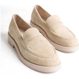 Resim Rahat Günlük Tarz Süet Nubuk Çalışan Kadın Loafer Ayakkabısı Bej 