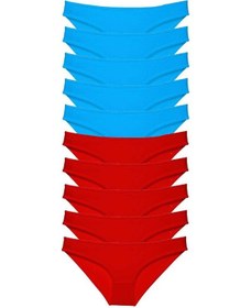 Resim 10 Adet Set Likralı Kadın Slip Külot Kırmızı Mavi 