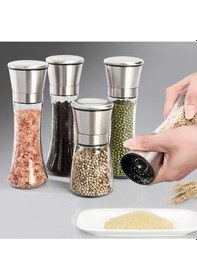 Resim Cam Gövdeli Paslanmaz Çelik Kapaklı Tuz Karabiber Değirmeni Tuz Karabiber Öğütücü 1 Adet Çok Renkli 