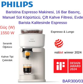 Resim Philips Baristina BAR300/03 Yarı Otomatik Espresso Makinesi+Philips Türk Kahve Makinesi Hediye 