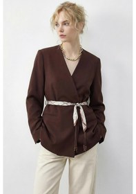 Resim Shade Kadın Kruvaze Yaka Fular Kemerli Kadın Blazer Ceket 8014 60283988 - Kahverengi 