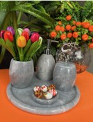 Resim MIARIK DESIGN & DEKORASYON Dekoratif Gri Oval Mermer Banyo Seti Takımı 5 Li Aksesuar Detaylı Tasarım Set 