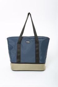 Resim MottoBag Lacivert Bej Polyester Kumaş Fermuarlı & Omuz Askılı & Ayakkabı Bölmeli Kadın Spor & Seyahat Çantası 