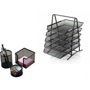 Resim METAL EVRAK RAFI 5 KATLI SİYAH VE KALEMLİK SETİ 