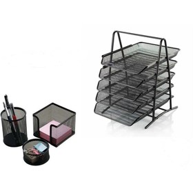 Resim METAL EVRAK RAFI 5 KATLI SİYAH VE KALEMLİK SETİ 