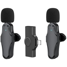 Resim K10 2'si 1 Arada 2.4g Kablosuz Mikrofon Yaka Yaka Mikrofonu Röportaj Video Kaydı İçin Klipsli Mikrofon - Siyah / Yıldırım İçin C0013583b Fotoğraftaki 