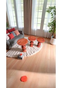 Resim 3'lü Set Maun Renk Ahşap Yan Sehpa Takımı Rustik Sehpa Kahverengi 