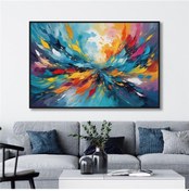 Resim Yağlı Boya Dokulu Tablo Renkli Boyalar Soyut Siyah Çerçeveli U08080-179084 