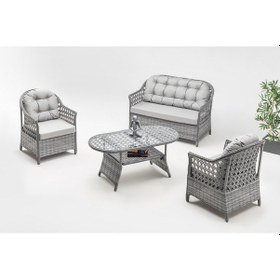 Resim Focus Çay Seti Bahçe ve Balkon Mobilyası Takımı (2+1+1+Sehpa)-Gri Kahverengi 