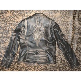 Resim Nyc Giyim Tekstil & Deri Hakiki Deri Kadın Ceket Slim-fit Biker Şeytan Figürlü Mont Siyah - Kahverengi 