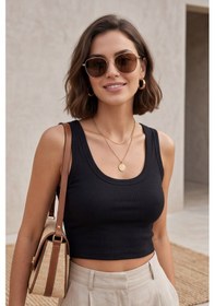 Resim Premium Pamuklu Kumaş Kadın Siyah Crop Atlet - U Yakalı Spor ... Bordo 