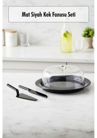 Resim Akrilik Mat Siyah Kek Fanusu Ve Servis Seti - 33 X 39 X 14 Cm Siyah 