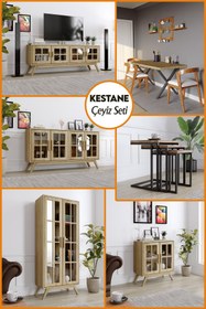 Resim KIYMIK HOME Gerçek Ağaç Çeyiz Seti - 6 Parça - Yemek Odası - Kestane 