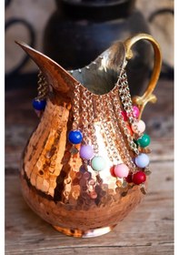 Resim Antepsepeti Renkli Boncuklu Bakir Dövme Sürahi 